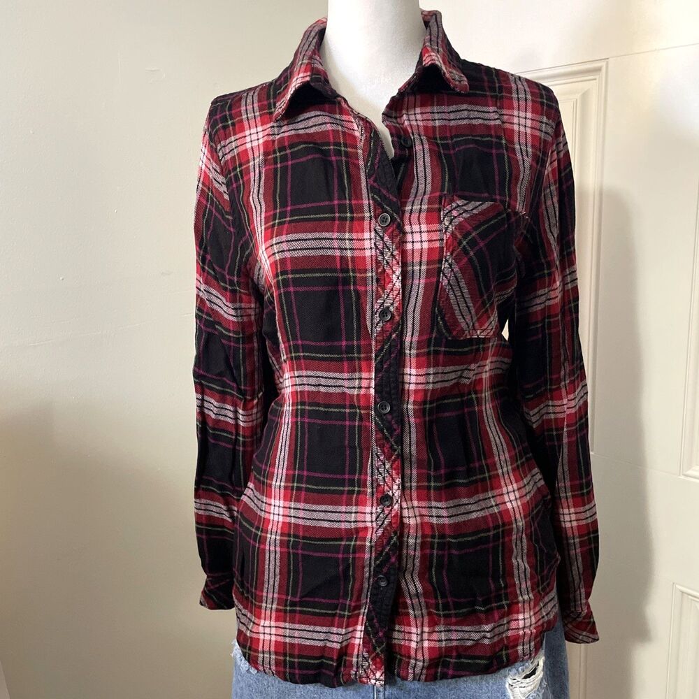 Casa Cabana Women's Black Red Plaid Long Sleeve Shirt Size S Button Up Flannel